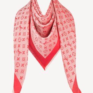 Louis Vuitton Monogram Denim Scarf Shawl- Cherry Red & Gift Box
